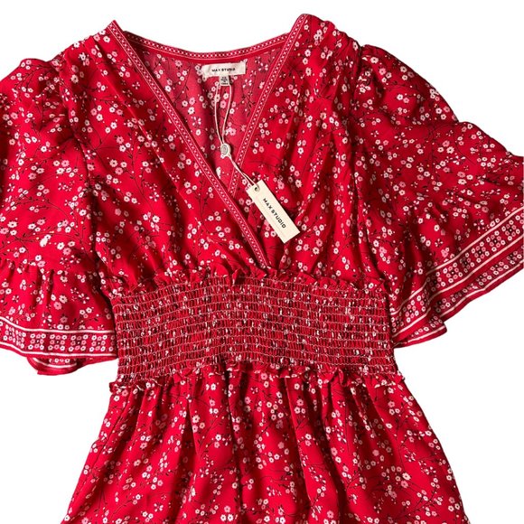 NWT Max Studio Tiered Red Floral Party Dress - Picture 4 of 7